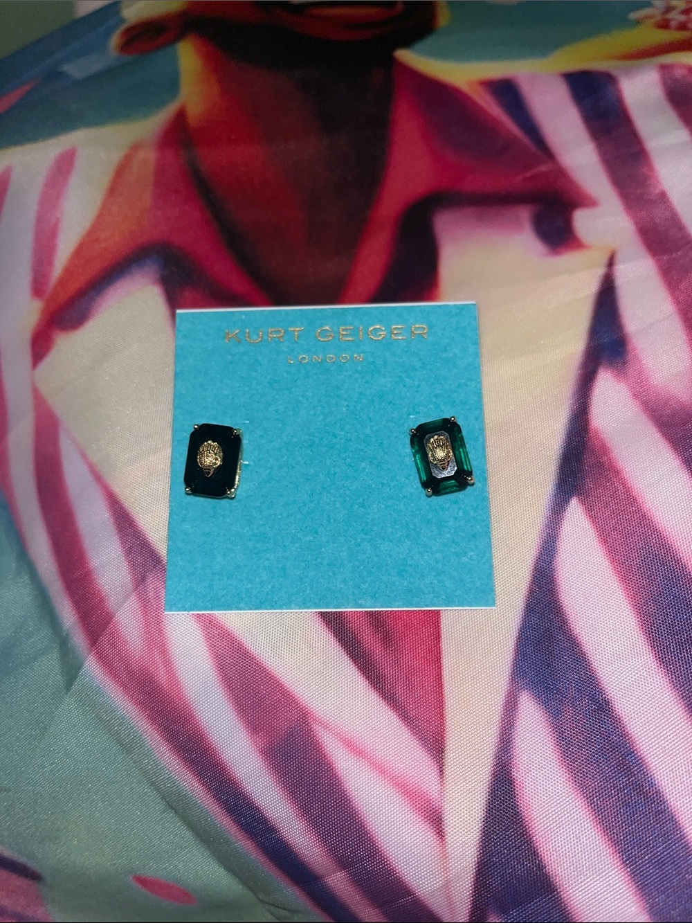 Kurt Geiger Dark Green Crystal and Gold Bee Stud Earrings